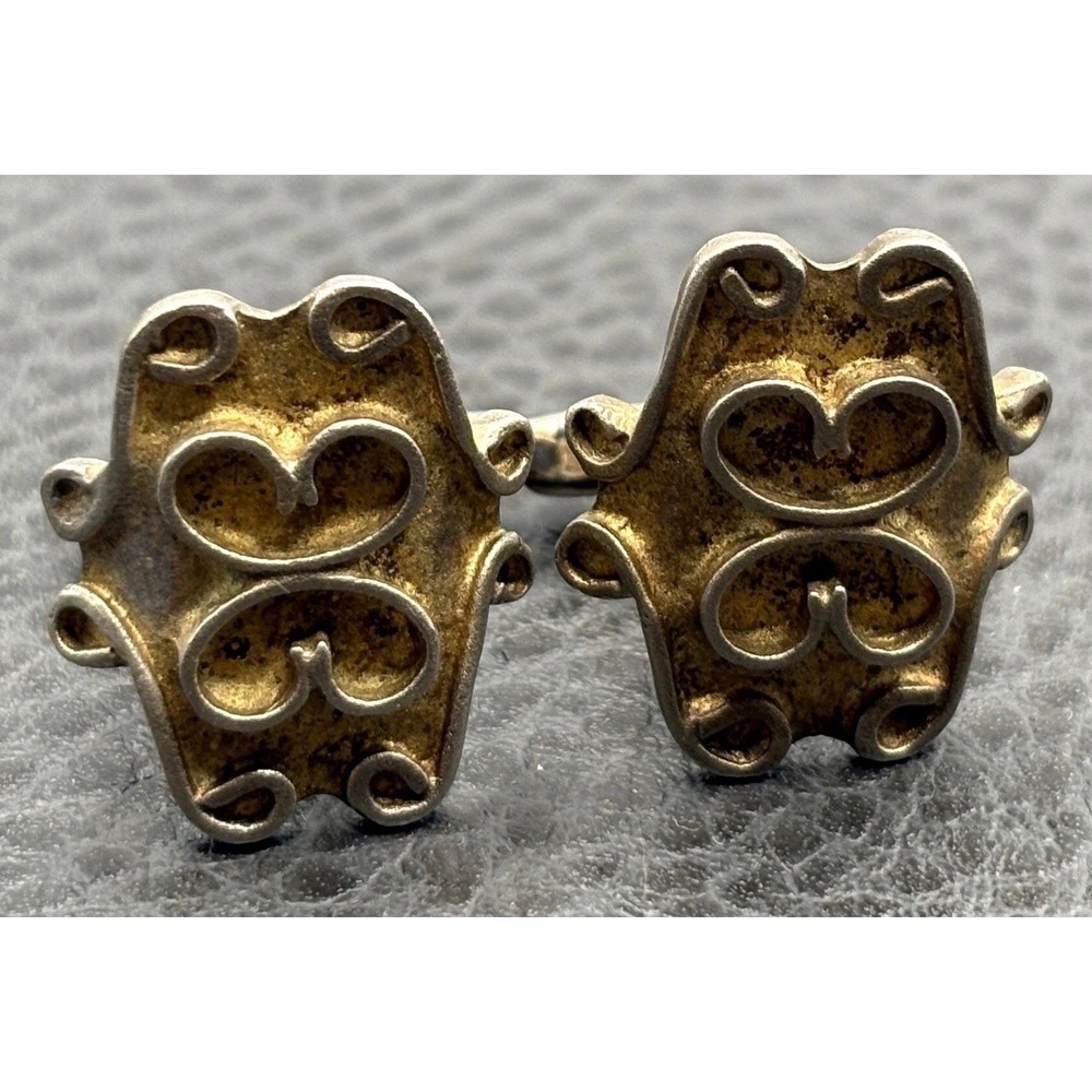 Vintage Southwestern Vermeil 800 Silver Scroll Design Cufflinks Two Tone